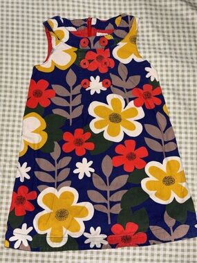 Mini Boden retro mod floral pinafore  dark blue corduroy dress size 4-5 years